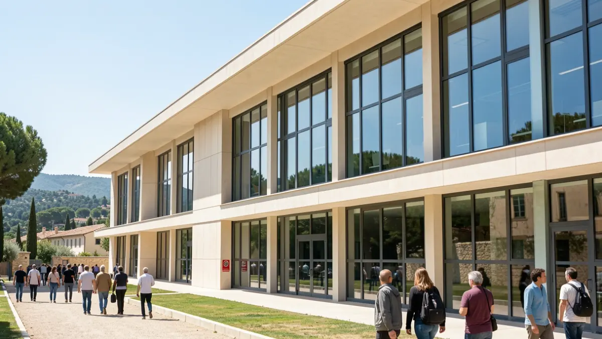 Facade of a modern architecture school in Aix-en-Provence.