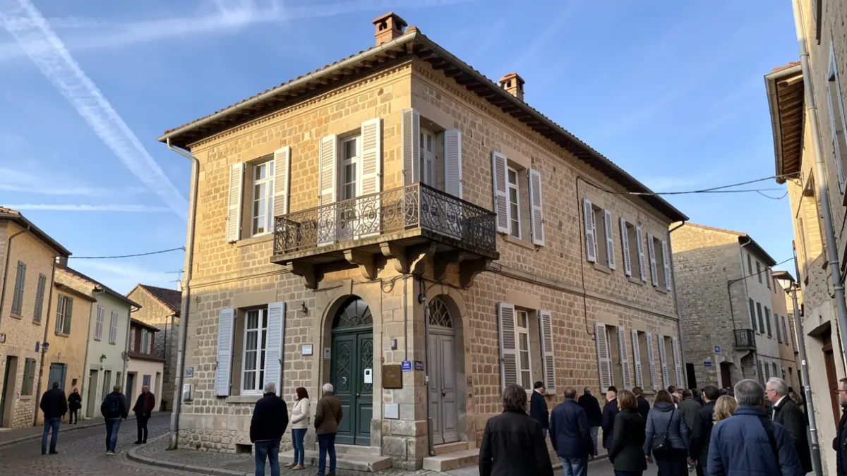 Façade d'un hôtel de ville en pierre dans un village du sud de la France.
