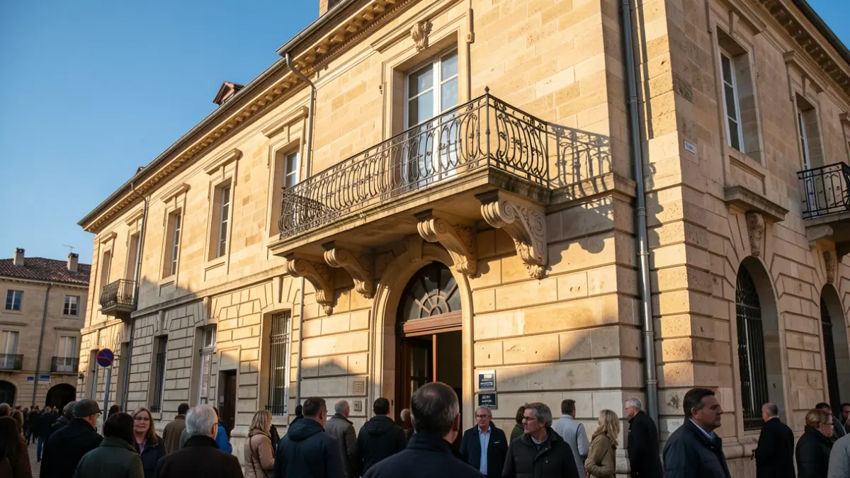 Image générique de la façade en pierre d'un bâtiment administratif provençal avec un balcon orné, sous un ciel bleu.