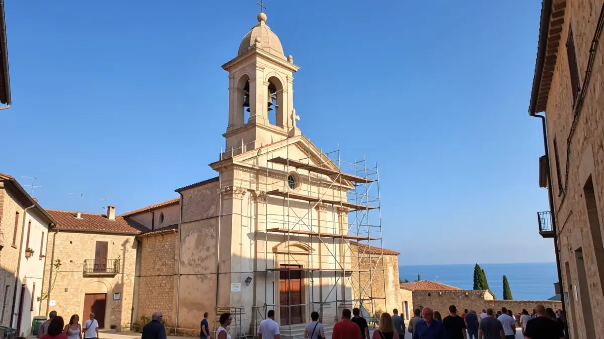 Generic image of the Saint-Tropez church bell tower undergoing restoration with scaffolding.