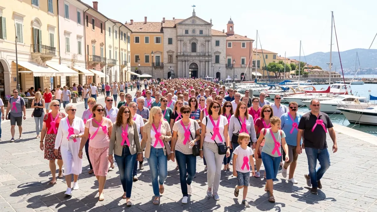 Generic image of a solidarity march for Octobre Rose in a Mediterranean coastal town.