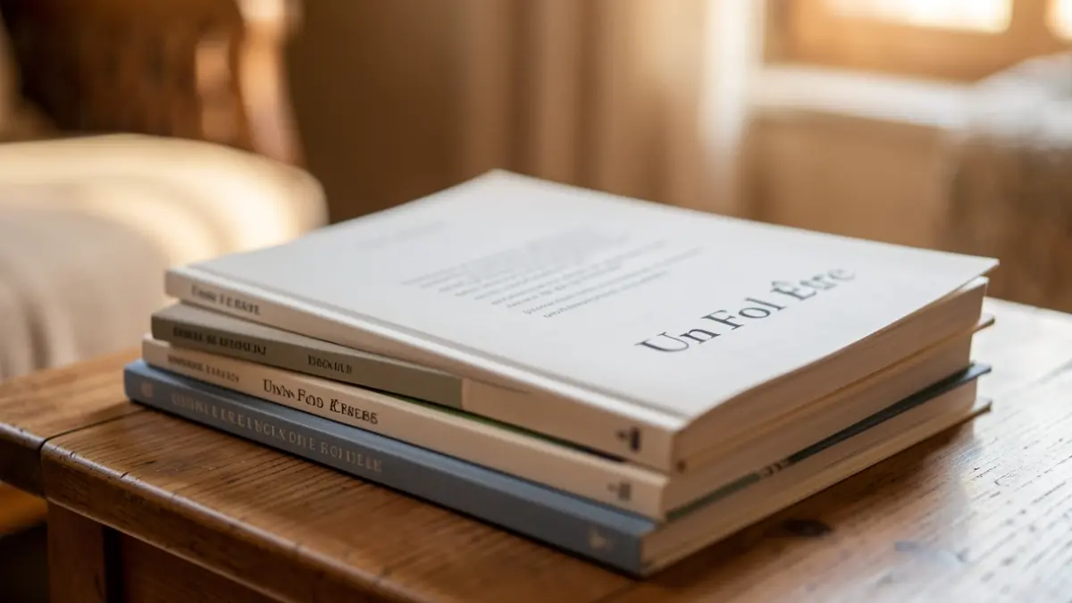 Generic image of books and journals on a wooden table, Mediterranean ambiance.
