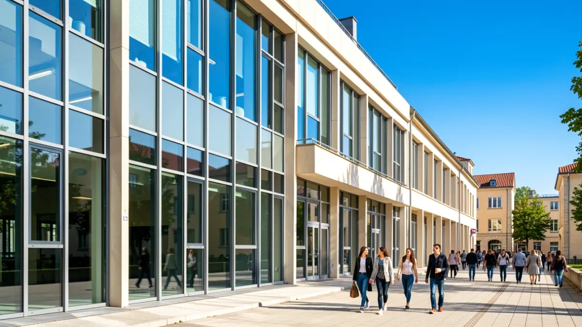 Facade of a modern university building in Aix-en-Provence, symbolizing innovation and knowledge.