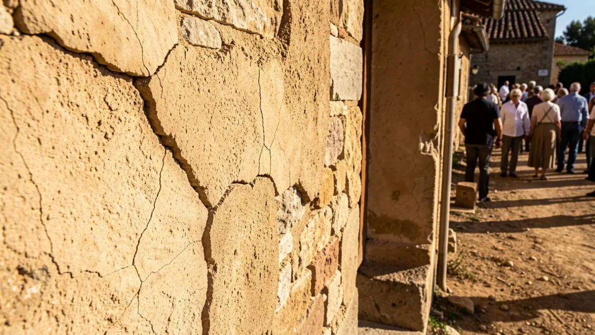 Image de fissures sur une façade de maison provençale.