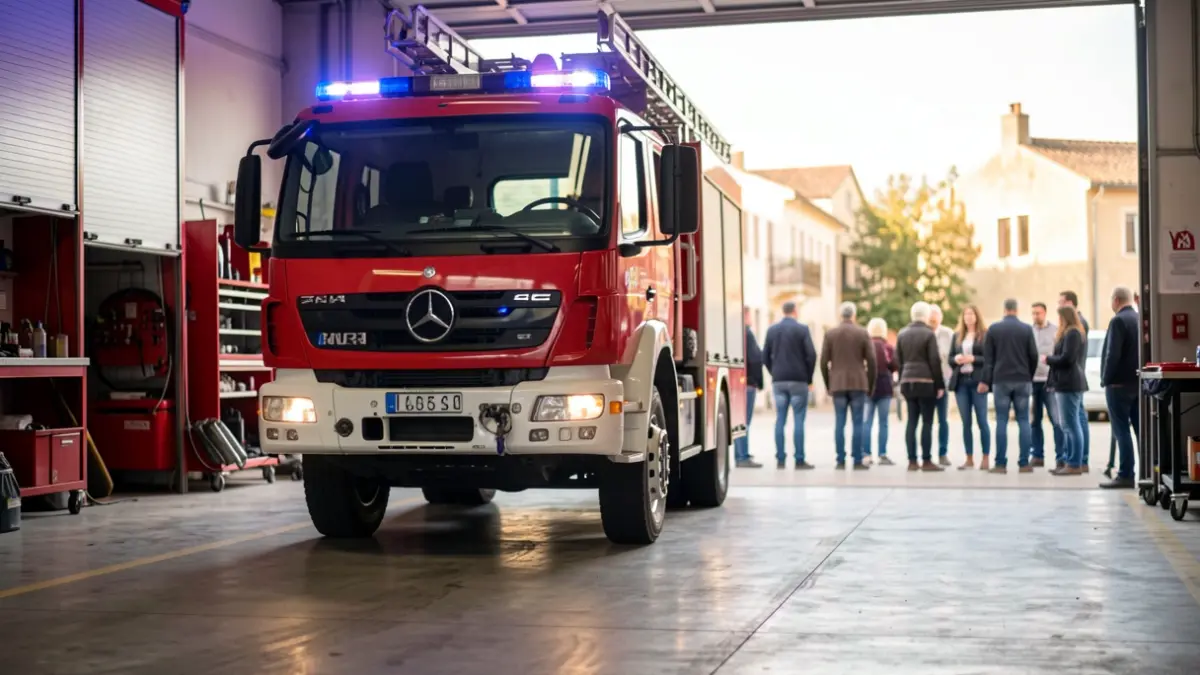 Generic image of a fire engine inside a fire station.