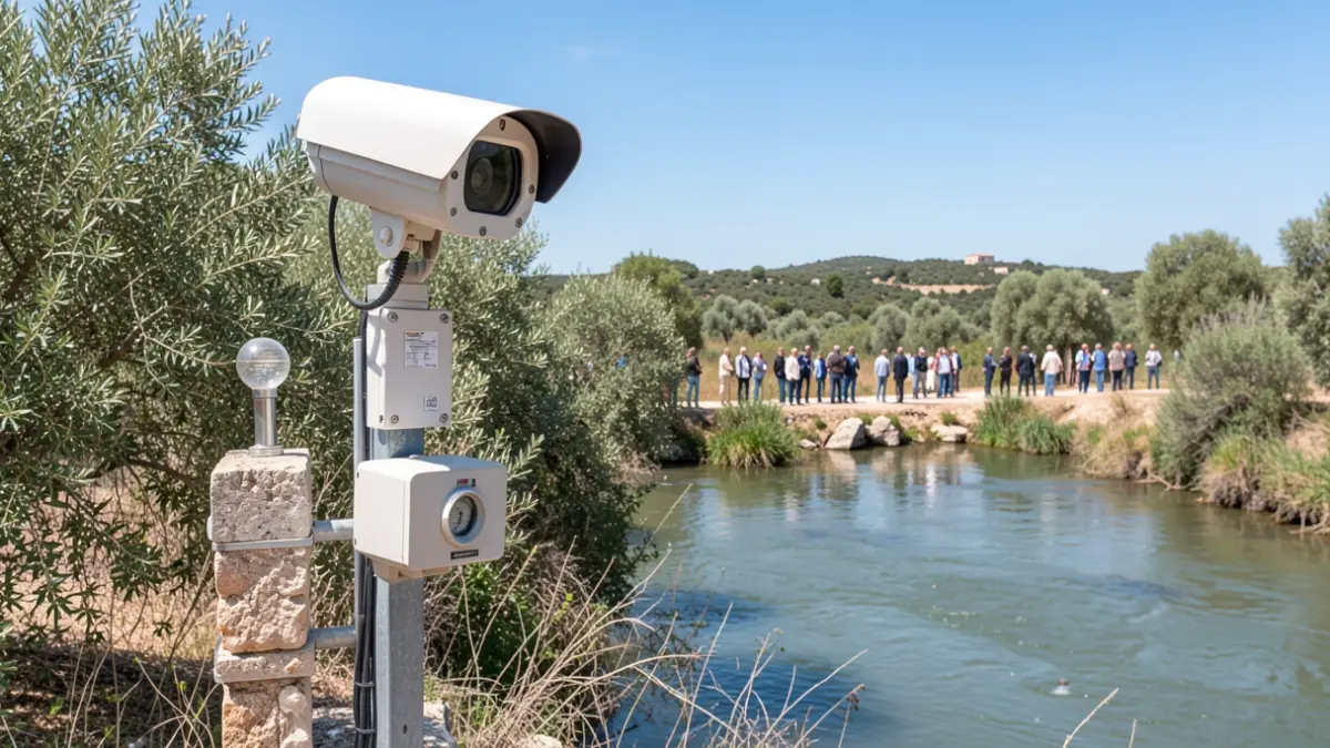 Generic image of a water level monitoring device on a river bank.