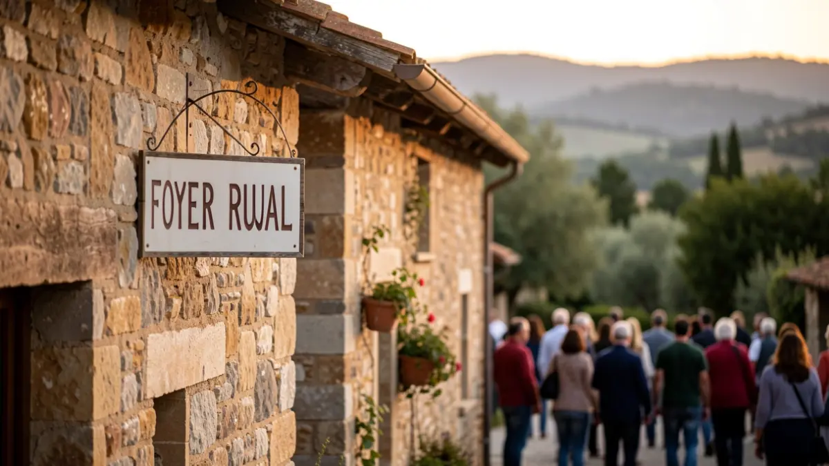 Generic image of a Rural Community Hall facade in a Mediterranean village.