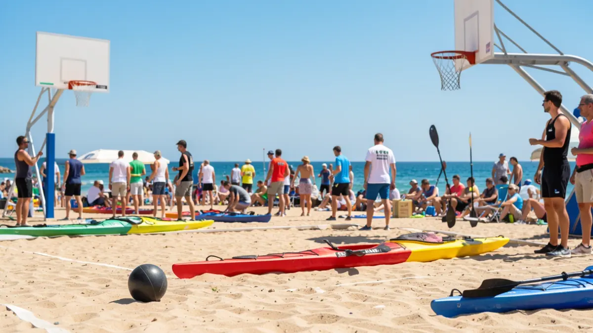 Generic image of various parasport activities at Plages du Mourillon in Toulon, featuring participants and volunteers.