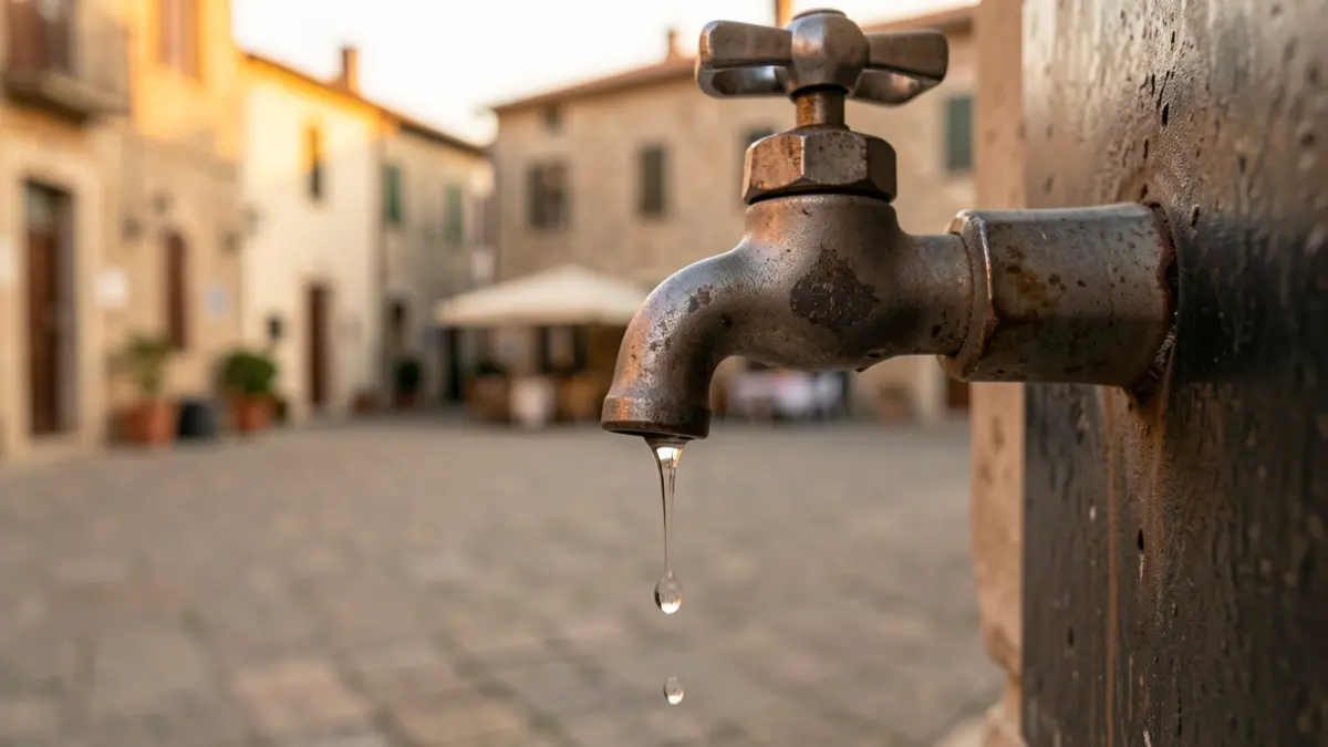 Goutte d'eau tombant d'un robinet dans un village du sud de la France.