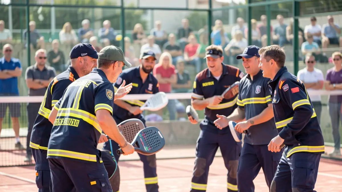 Generic image of firefighters participating in a padel tournament in Southern France.