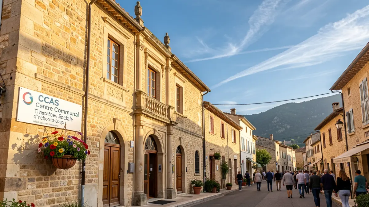Façade de la mairie de Tourrettes-sur-Loup avec le panneau CCAS.