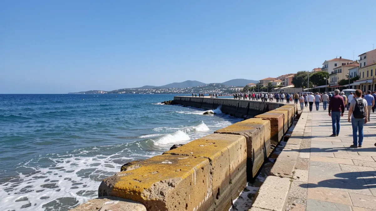 Generic image of coastal protection work in progress, showing seawall structures and the sea.