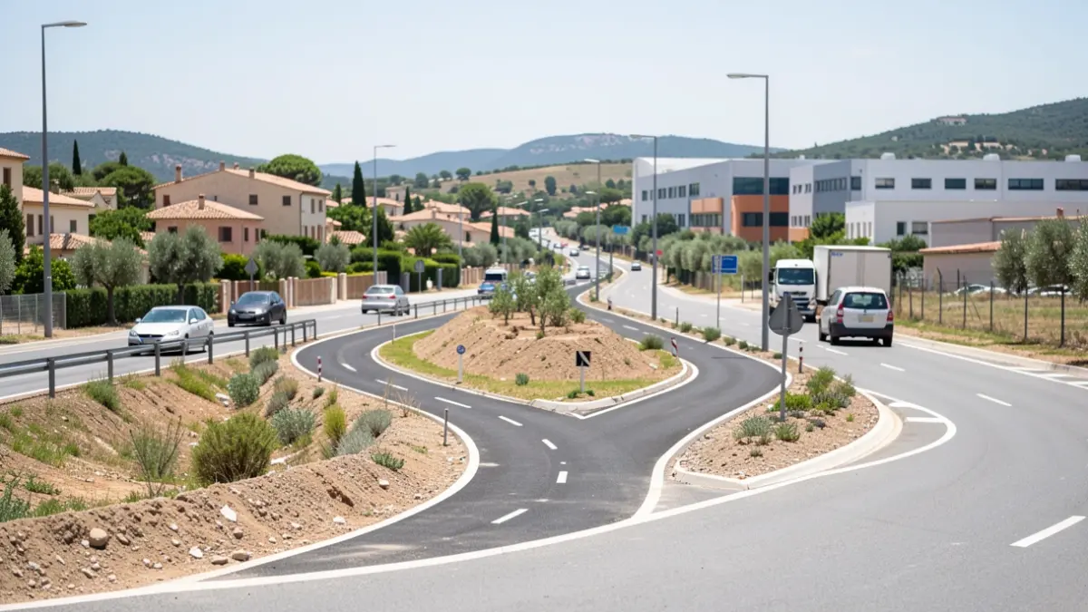 Image générique de la construction d'une piste cyclable dans le sud de la France, avec des éléments de paysage méditerranéen.