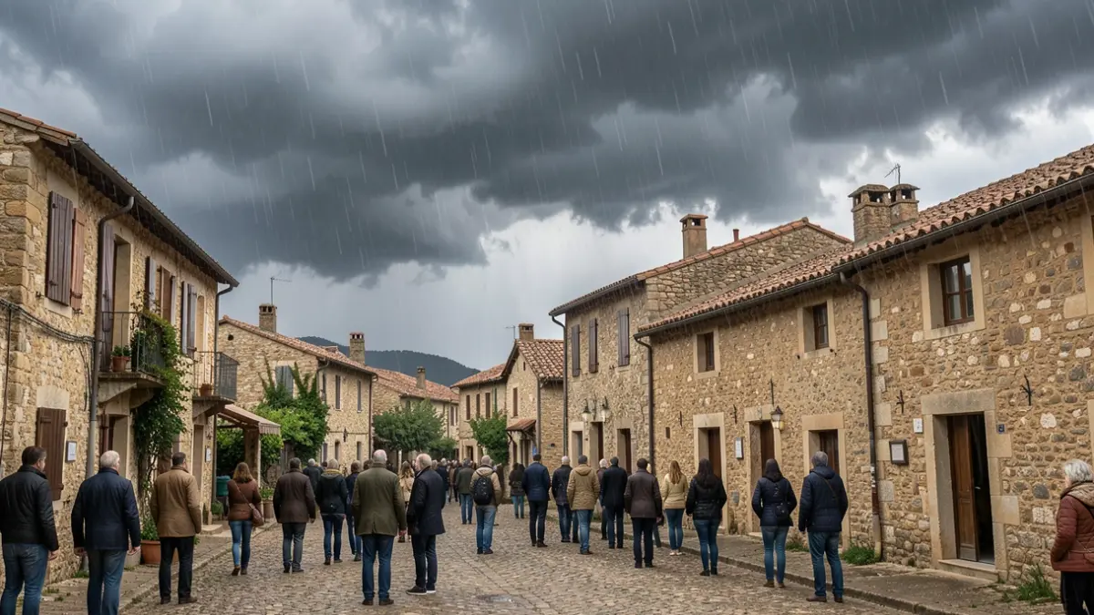 Image générique de nuages d'orage s'abattant sur un village provençal.