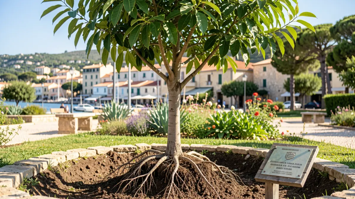 Plantation d'un jeune pécanier symbolisant l'amitié franco-américaine à Villefranche-sur-Mer.